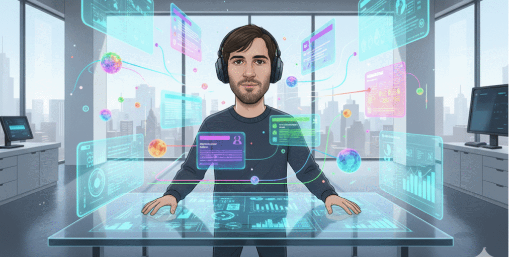 man in a screen using touchpads