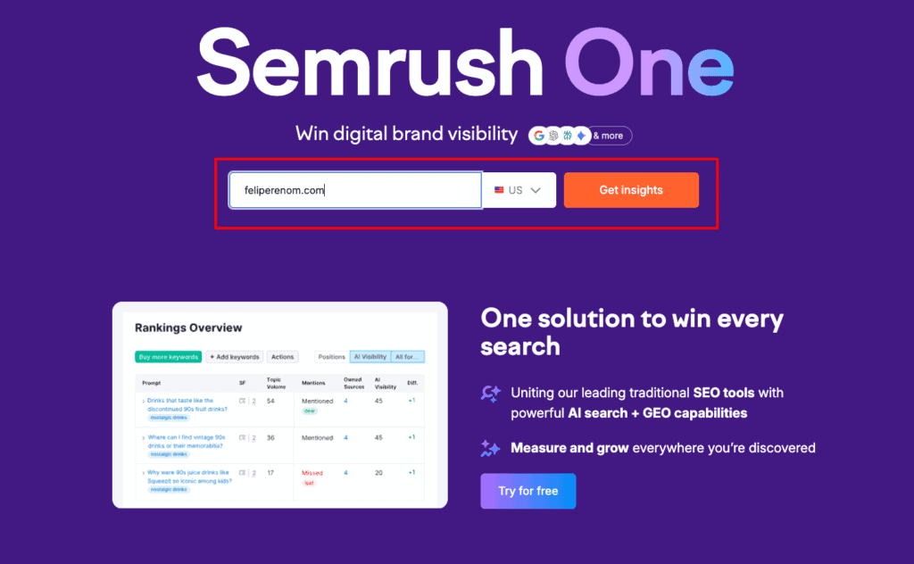 semrush homepage
