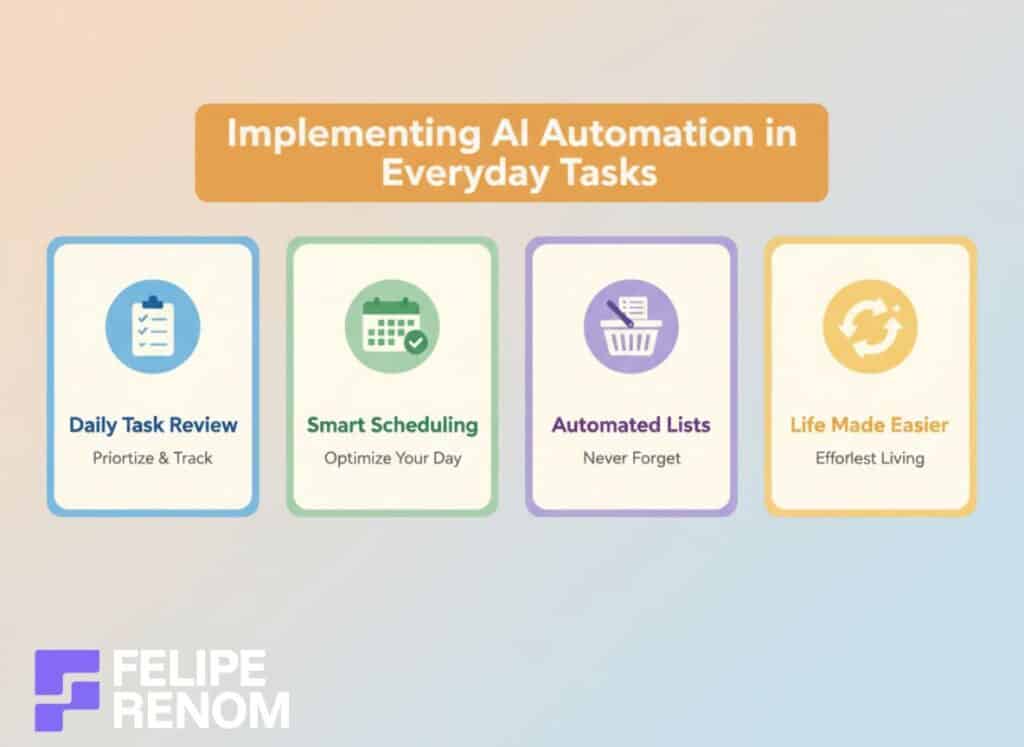 Infographic on how AI streamlines everyday tasks like lists, scheduling, and routine admin.